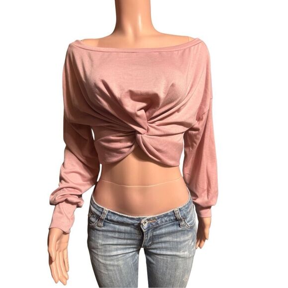 Fashion Nova pink tie front long sleeve top M - Picture 1 of 5